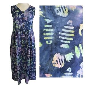 THE DAILY PLANET Fish MAXI DRESS M Sun Batik Beach Hippie Artsy Lagenlook
